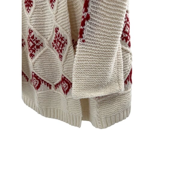 Sparrow Womens Red & Cream Knit Long Cardigan With Button Front & Diamond Patter - Picture 3 of 9